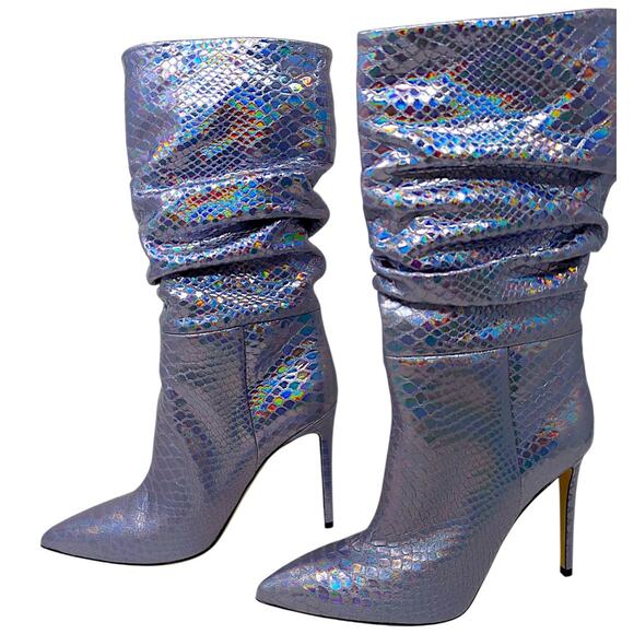 Paris Texas Slouch Boots | Iridescent Holographic Snakeskin | Size EU 40 US 10 - Picture 2 of 7